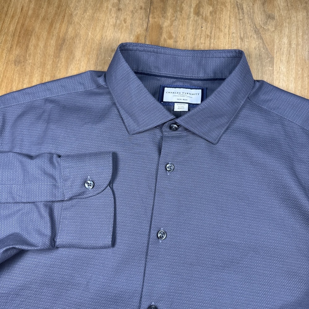 Charles Tyrwhitt Non-Iron Classic Fit Dress Shirt Mens 19-37 Charcoal Gray